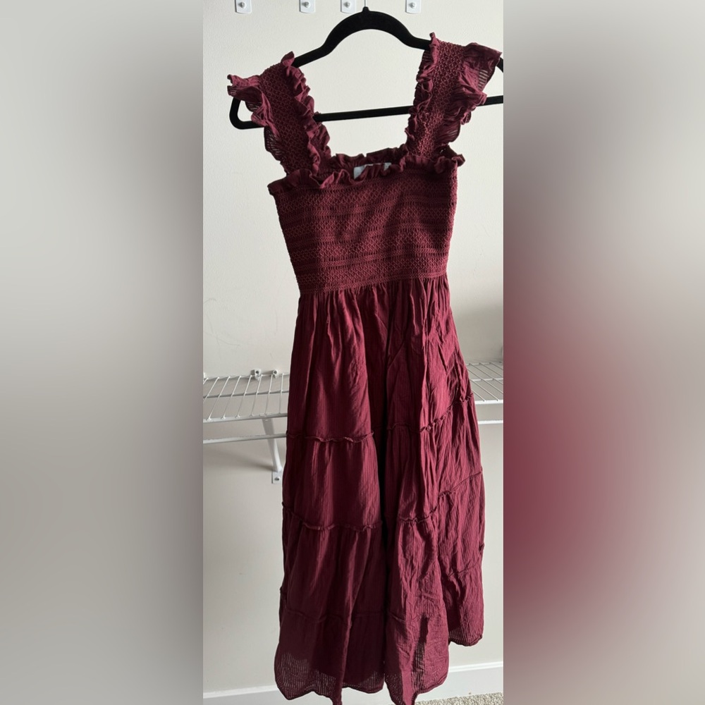 Hill House Ellie Nap Dress in Burgundy Shadowstripe XS